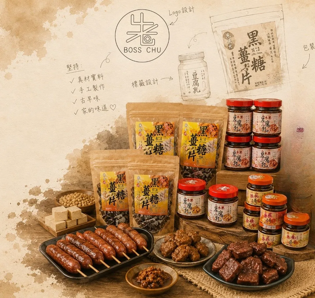 朱老大全系列產品與手繪標籤設計稿